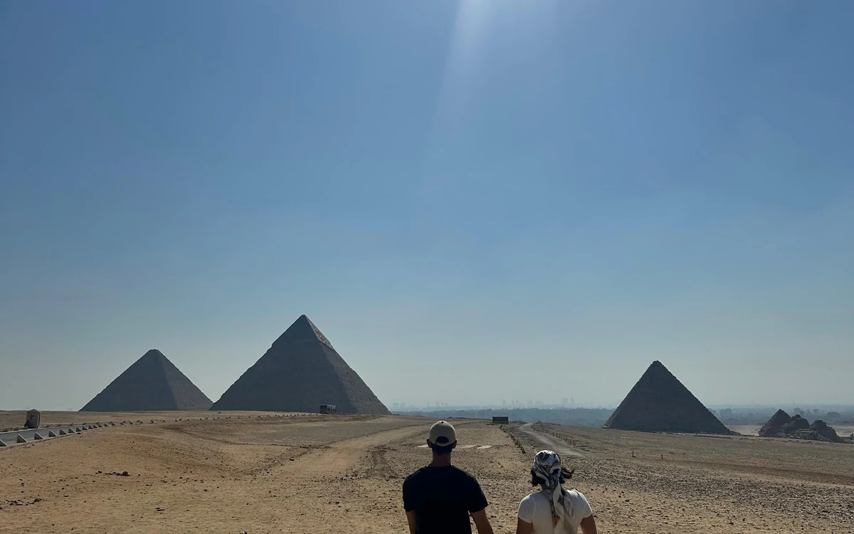 The main hall of the Grand Egyptian Museum near the Giza plateau